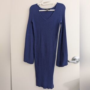 Lulu's Women's Royal Blue V-Neck Sweater Dress XS Midi Bell Sleeve